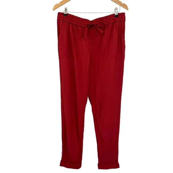 Loft red satiny fluid utility jogger drawstring pant size medium - Picture 2 of 8